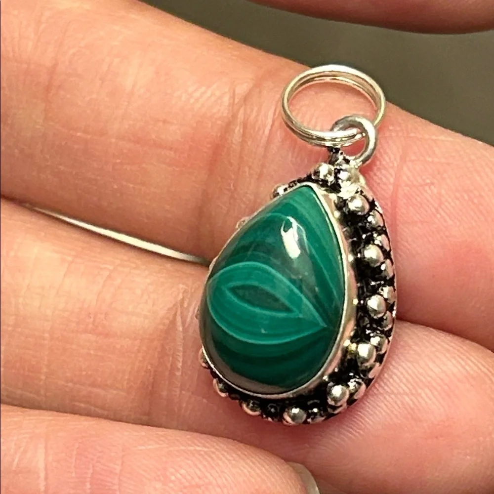 Sterling Silver Teadrop Malachite Pendant - Picture 1 of 4